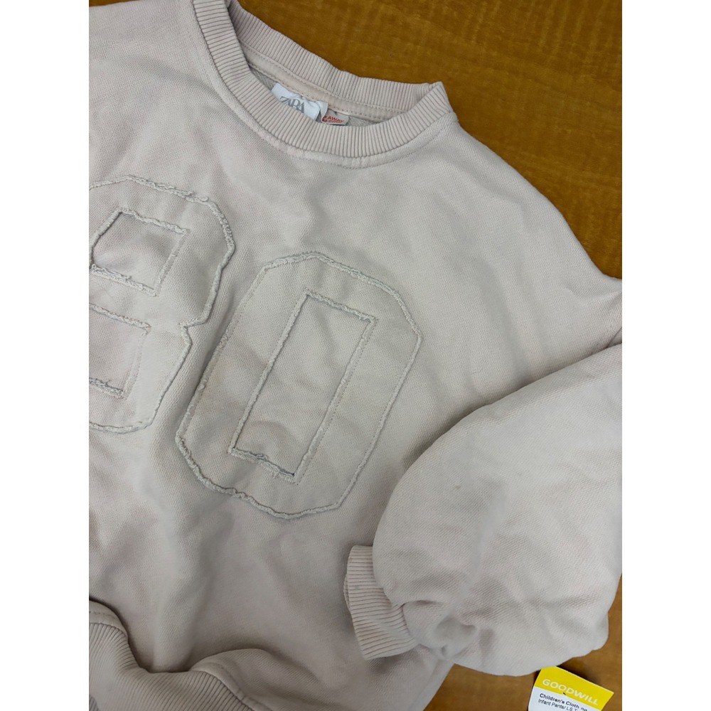 Zara Kids Beige 80 Varsity Applique Sweatshirt Size 6 Years 116cm Balloon Sleeve